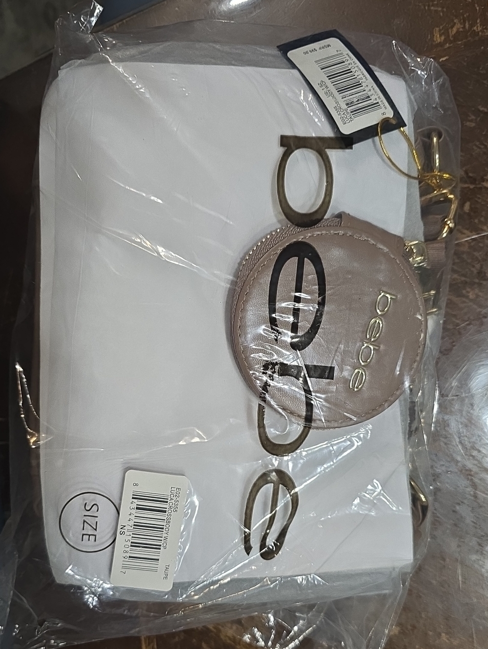 NWT bebe Taupe Luca Crossbody Bag with Gold Accent Coin Purse MSRP $99